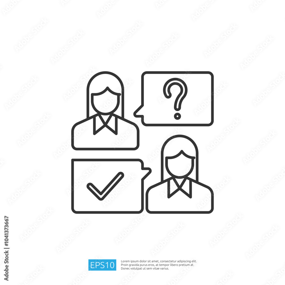 Poster the image features two individuals with speech bubbles, one containing a question mark and the other