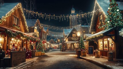 Obraz premium Charming Christmas Village Square Concert at Night