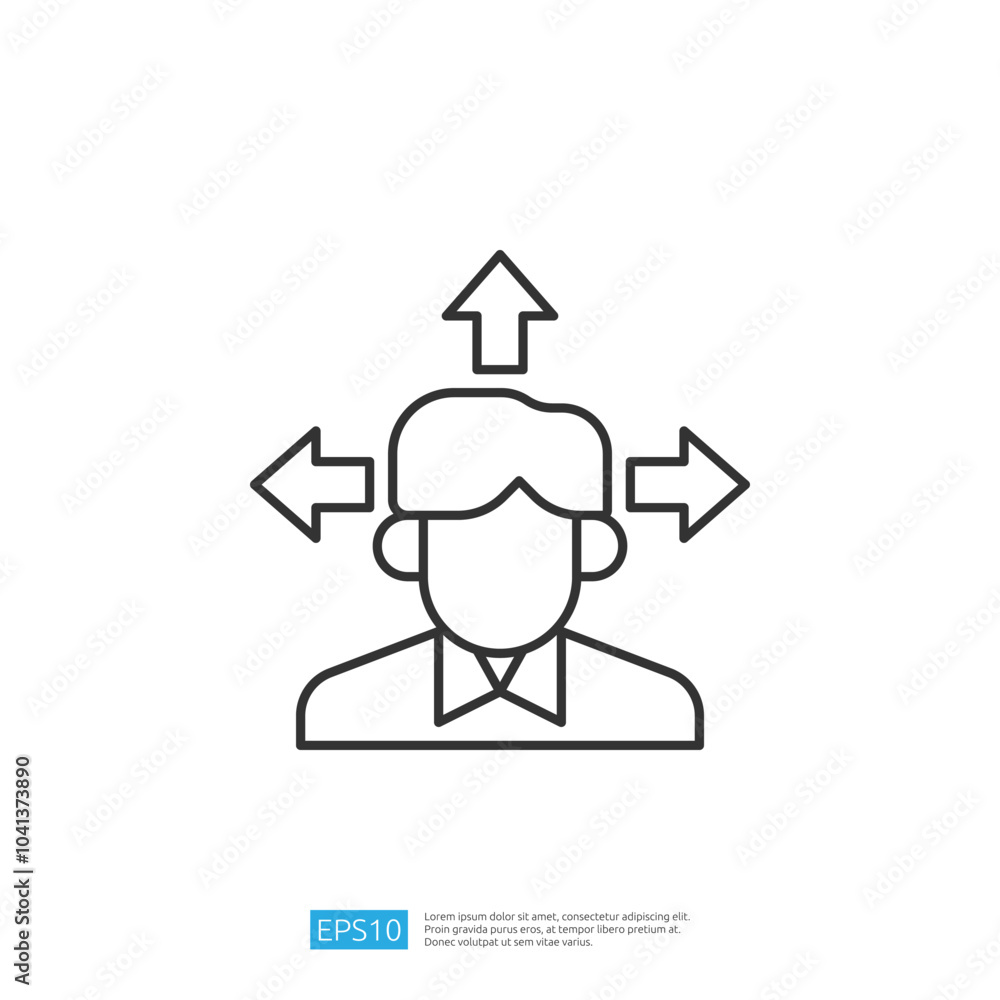 Poster a simple line drawing of a person with arrows pointing in multiple directions, symbolizing decision-