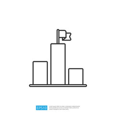 A minimalist graphic depicting a podium with three tiers, featuring a flag on the tallest section, symbolizing achievement or competition.