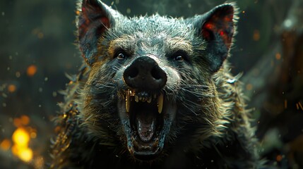 Obraz premium Close Up Portrait of a Wild Boar with Sharp Tusks