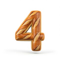 Number four made from realistic baguette bread on a white background, perfect for bakery advertising, creative typography, and artisanal bread-themed graphic designs.