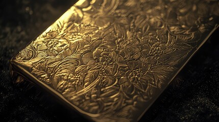 Fototapeta premium Intricate Engraved Gold Bar Close-Up Image
