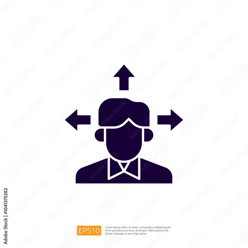 Poster a graphic representation of a person with arrows pointing in multiple directions, symbolizing choice