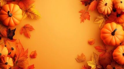 Autumn Pumpkins and Leaves