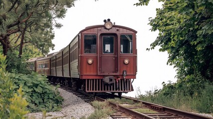 Obraz premium vintage train moving forward on white background