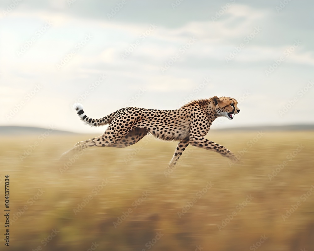 Poster cheetah running at full speed across the savannah capturing agility and unmatched speed