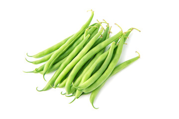 Green beans pile isolated on white background