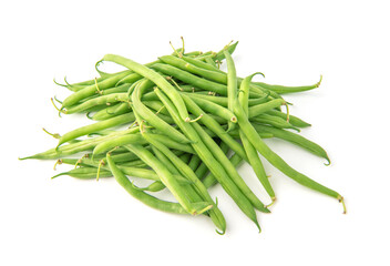 Green beans pile isolated on white background
