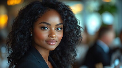 Fototapeta premium Close-Up of a Posed Black Woman Delivering a Keynote Speech in a Well-Lit Executive Boardroom