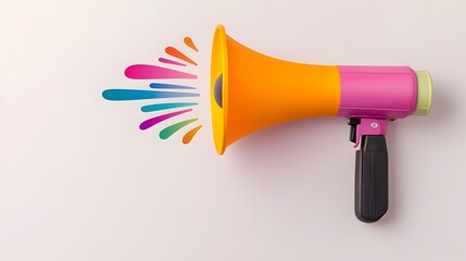 Vibrant Megaphone Emitting Captivating Sound Waves on Clean Backdrop