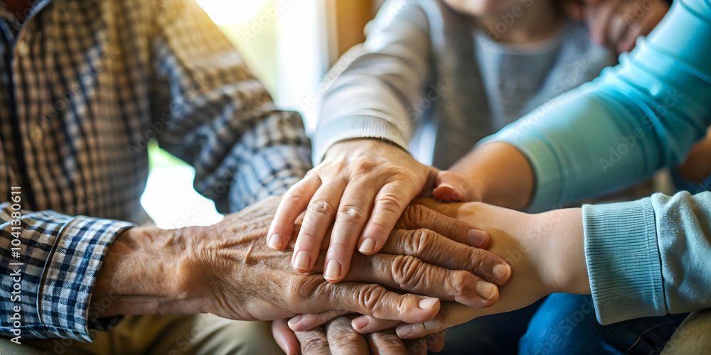 Poster generational hands holding each other on plain white background - multi-generational connections & f