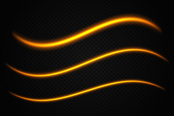 Glowing orange light waves. Neon, abstract, curved lines, energy, futuristic, vibrant, flow, dynamic, motion, bright streaks, digital effect, modern, illuminated.