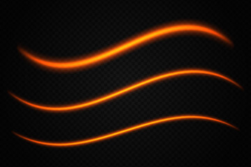 Glowing orange light waves. Neon, abstract, curved lines, energy, futuristic, vibrant, flow, dynamic, motion, bright streaks, digital effect, modern, illuminated.