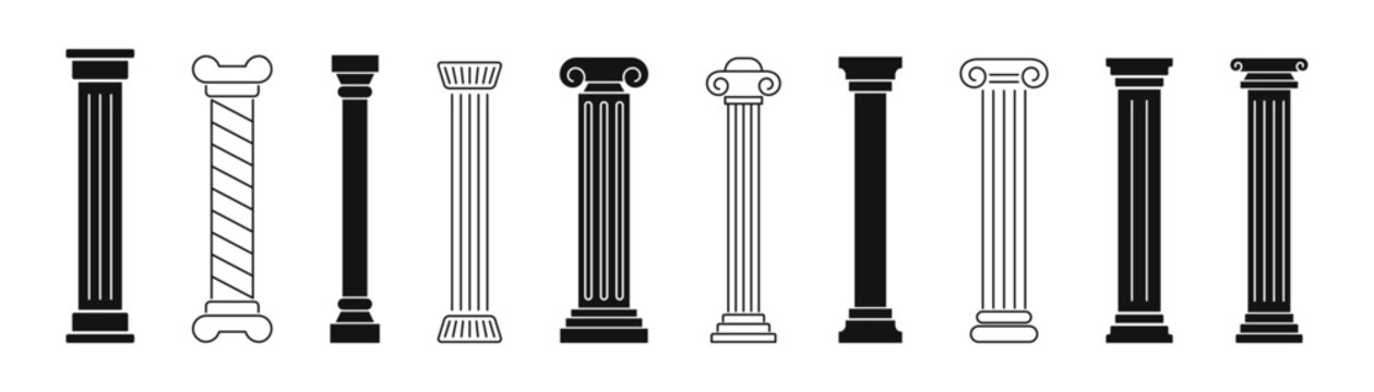 Columns icon set. Ancient column silhouette. Vector illustration