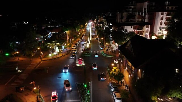 Gramado Brazil. Gramado Skyline At Gramado In Rio Grande Do Sul Brazil. Illuminated City Landscape. Christmas Decoration. Downtown District. Gramado Skyline At Gramado In Rio Grande Do Sul Brazil. 