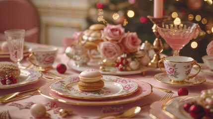 Fototapeta premium Generative ai illustration of a Christmas or New year table