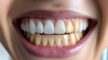 Social media post featuring a patient's smile before and after veneers, focusing on the transformation from worn, dull teeth to a radiant, picture-perfect smile