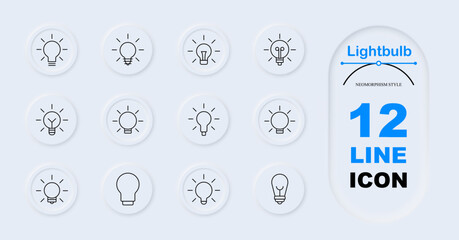 Lightbulb set icon. Lightbulbs with rays, energy-efficient bulbs, glowing ideas, different designs of lightbulbs. Illuminating concepts, electricity symbols, lighting ideas