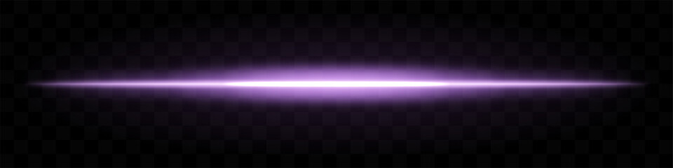 Purple glowing light beam. Horizontal flare, bright line, radiant, abstract shine, luminous, futuristic glow, energy, dynamic streak, optical highlight, neon effect.