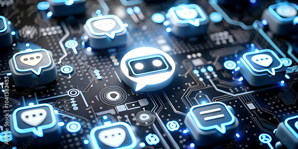 Poster ai chatbot icons on plain background for customer support - creative arrangement with ample copy spa