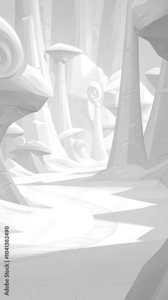 Poster white abstract geometric 3d background with pathway and mushroom.
