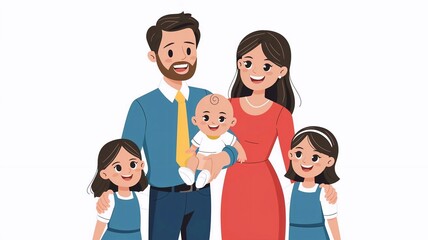 Obraz premium full length illustration of a cheerful family on a white background