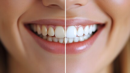Before-and-after teeth whitening time-lapse video, showing a gradual shift from discolored teeth to a perfectly white smile, with noticeable improvement after each stage