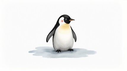 Fototapeta premium A cute and playful penguin stands on a smooth, icy surface, showcasing its distinctive black and white plumage in a cheerful manner during a bright day