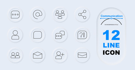 Communication set icon. Message, spiral, group chat, connection, conversation bubble, email, person add, chat with question mark. Social interaction, messaging, online, group chat, notifications