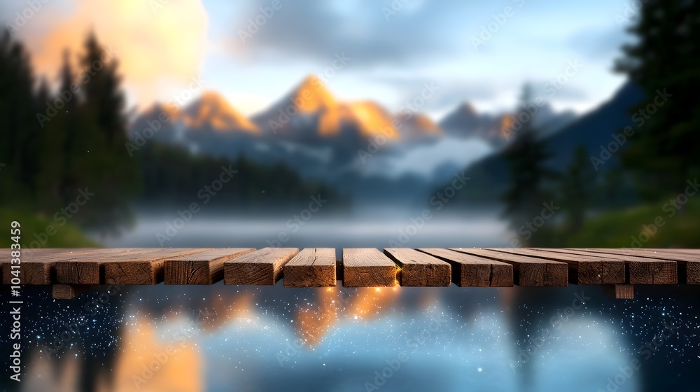 Poster a mystical castle bridge bathed in soft glowing blue light with sparkling dust floating through the 