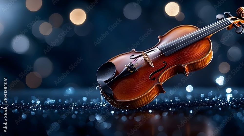 Poster glowing violin with magical sparkles a captivating musical in blue this visually stunning image show