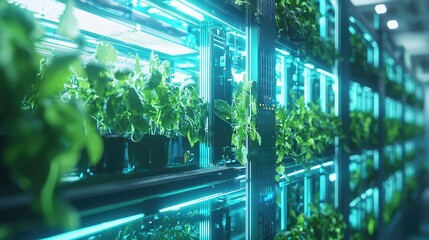 Automated Vertical Farming Setup in Futuristic Environment