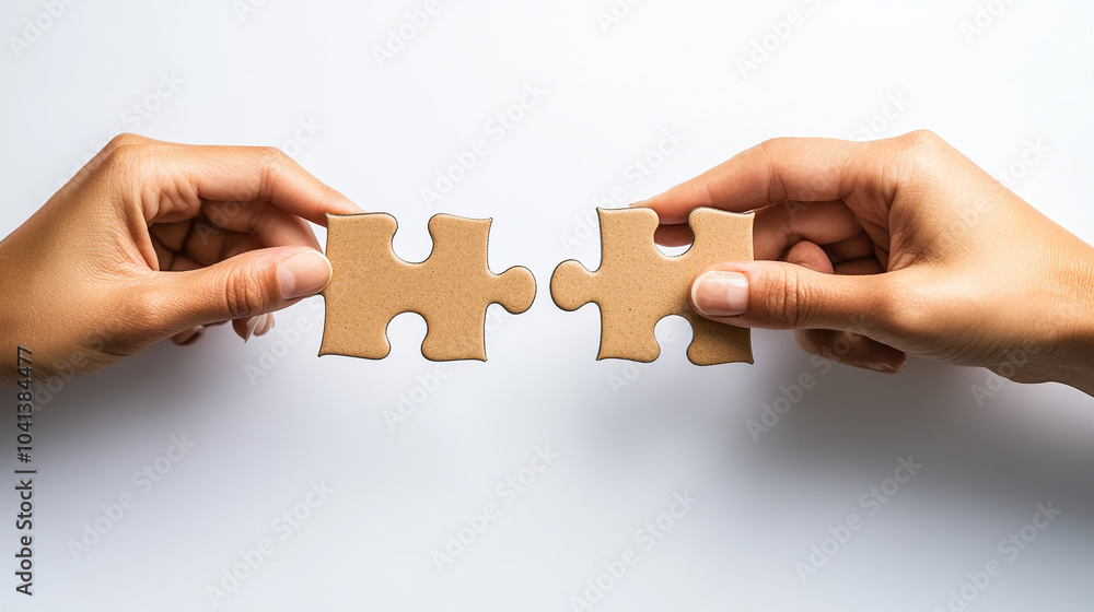 Wall mural connect the puzzle with two hands on a white background