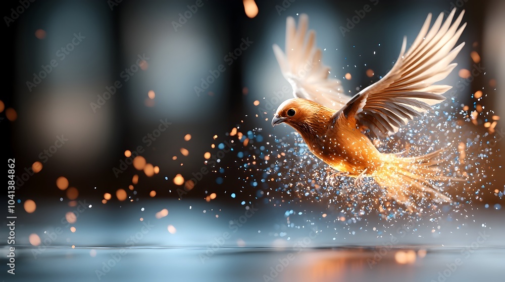 Poster A captivating digital depicting a majestic phoenix rising from mesmerizing blue flames surrounded by a swirling array of sparkling embers and a dynamic ethereal energy