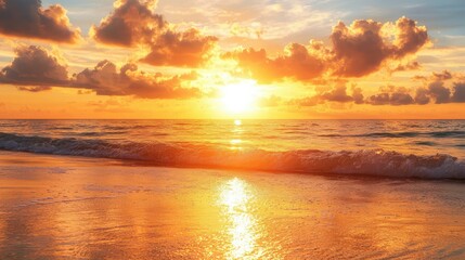 Golden Sunset Over the Ocean with Sun Reflection