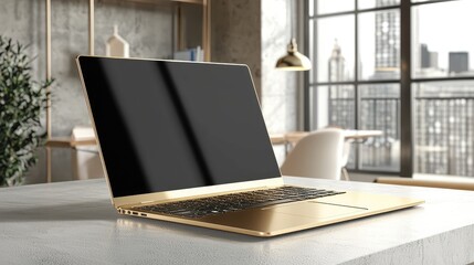 Sleek Gold Plated Laptop in Modern Workspace