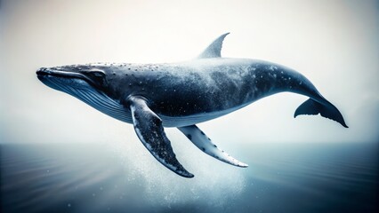 Fototapeta premium Black Silhouette of a Whale on White Background - Side View, Marine Life, Whale Watching, Ocean Conservation, Nature Photography, Wildlife Silhouettes, Sea Creatures, Aquatic Animals
