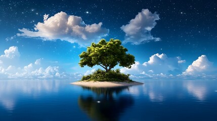 Fototapeta premium Mystical floating island bathed in captivating blue lights with swirling sparkles and an ethereal dreamlike atmosphere A serene otherworldly landscape evoking a sense of wonder and imagination