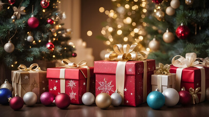 Christmas gift and tree background
