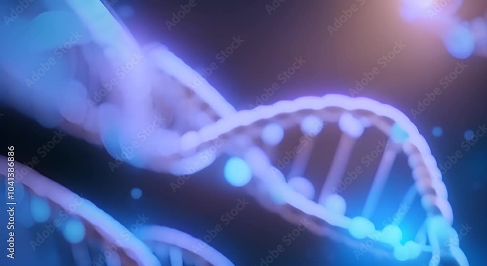 Poster dna helix a 3d animated abstract background animation with glowing blue and bokeh effects 4k