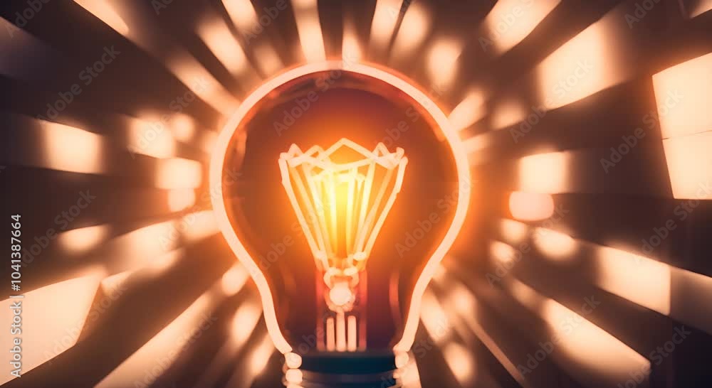 Poster light bulb with glowing lines and dots in the dark 4k