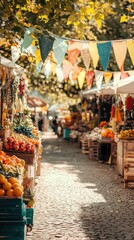 Obraz premium Vibrant Summer Outdoor Market with Colorful Stalls