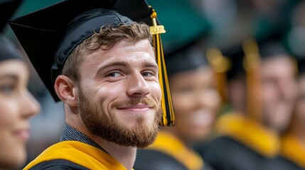 Group of students in graduation caps and gowns eagerly waiting in line to receive their diplomas at a commencement ceremony filled with a sense of pride and excitement for this academic milestone