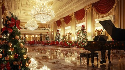 Fototapeta premium Elegant Ballroom Decorated for Christmas Celebration