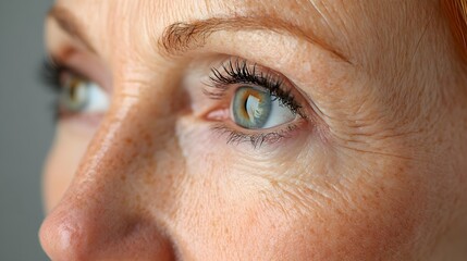 Fototapeta premium High-detail close-up of eyes and lips, illustrating sagging skin before facelift, and post-treatment smoothness with lifted, youthful features