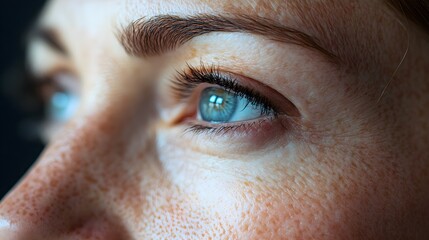 Fototapeta premium Detailed close-up of facial features, focusing on the eyes and mouth pre-facelift with fine lines, and post-facelift with tightened, smooth skin