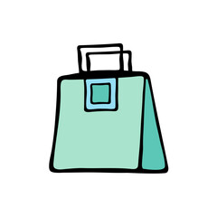 Large green bag with clasp. Bags for fashion ads, seasonal sales, and store promotions. Sketch illustration. Minimalist design for marketing materials and digital use. Vector image.