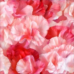 Carnation (Affection, Gratitude)_ An abstract design with carnation petals in pink and red.