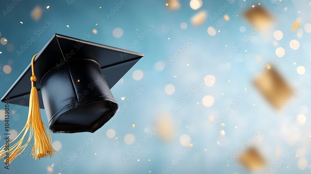 Aufkleber graduation cap floating in the air with a sense of motion and the academic achievement and success o